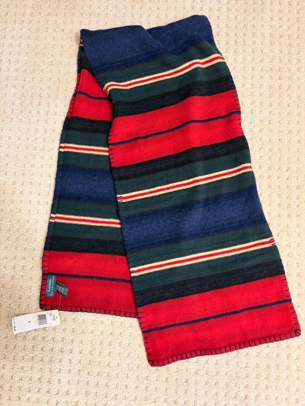 NWT Vintage Ralph Lauren 100% Lambswool Striped Scarf Wrap